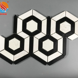 Hexagon Black and White Marble Mosaic Floor Tile