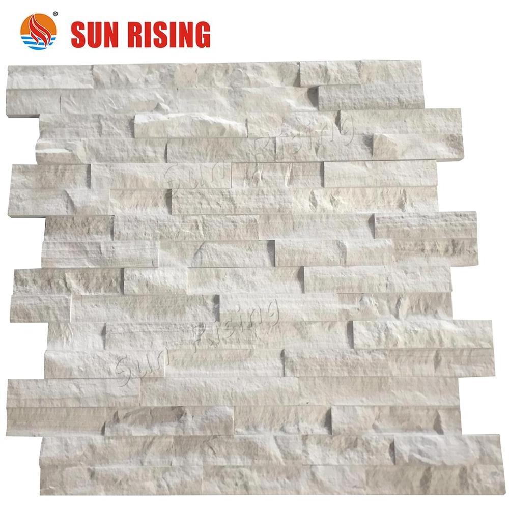 Natural Split White Wooden Marble Wall Stone Cladding Ledge Stone for sales