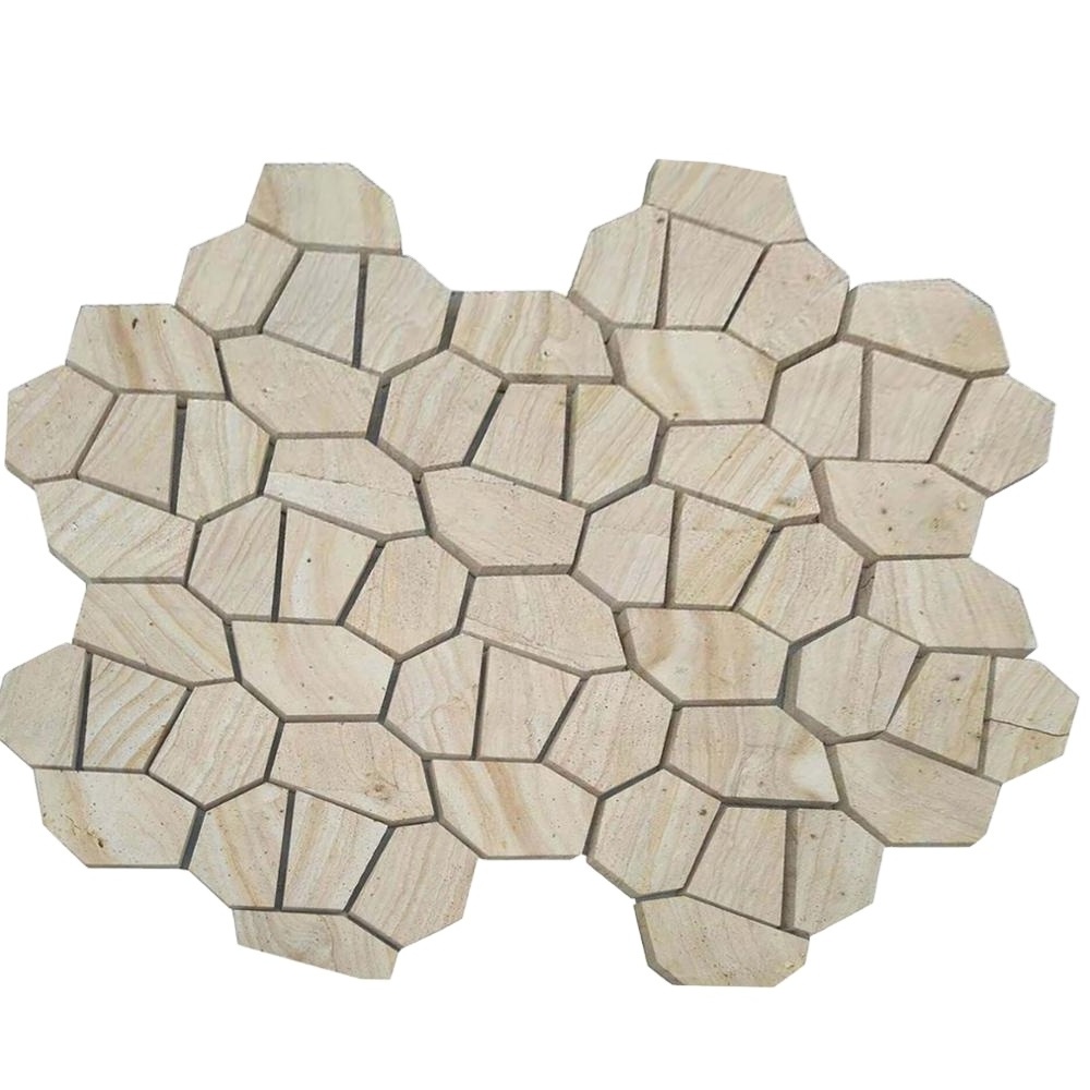 Yellow Wooden Sandstone Pavers On Mesh Sandstone Flagstone Mats Crazy Mesh Paving