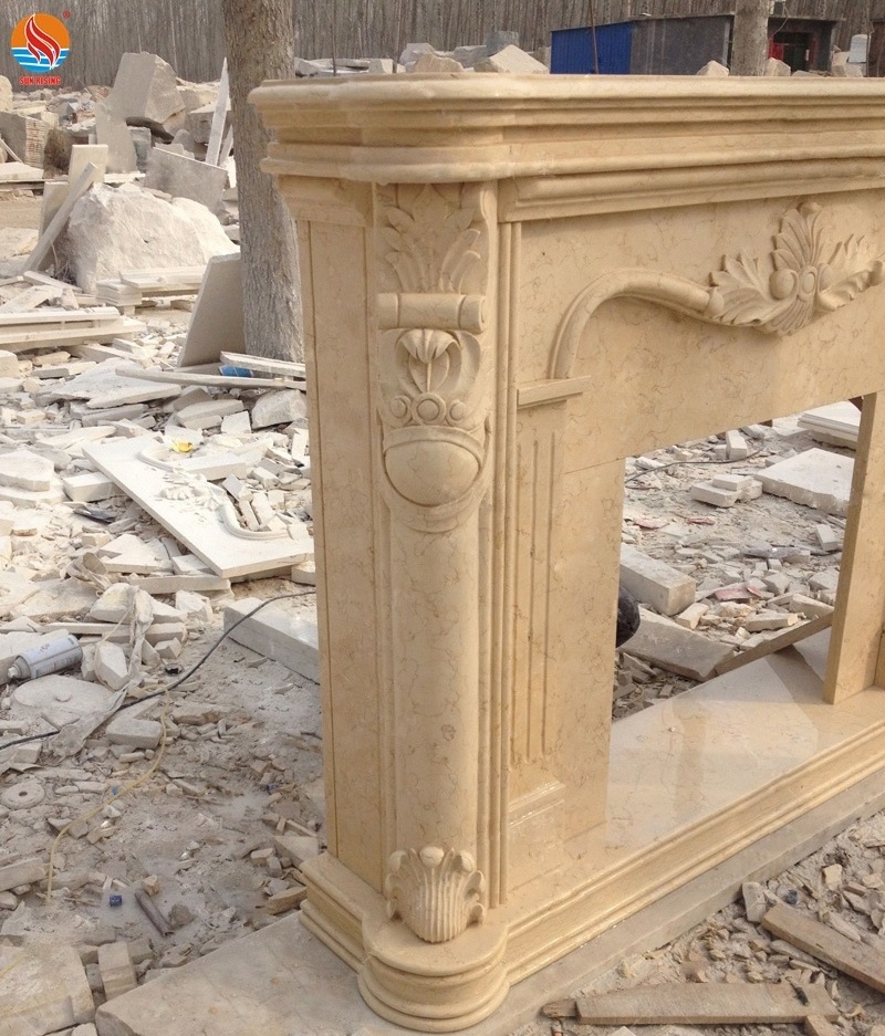 Factory Directly Hand Caving Natural Beige Marble Surround Stone Fireplace