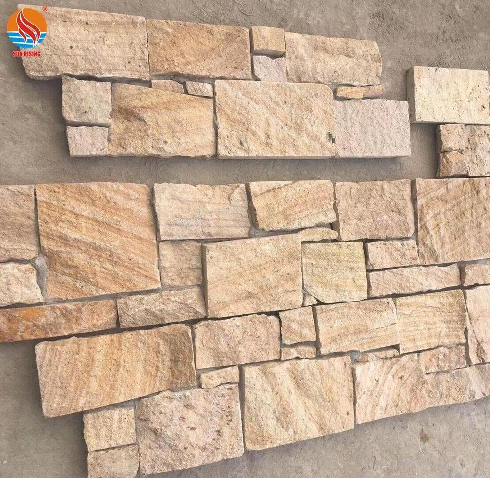 Factory Directly Yellow Sandstone Cement Ledge Stone Stack Wall Panel