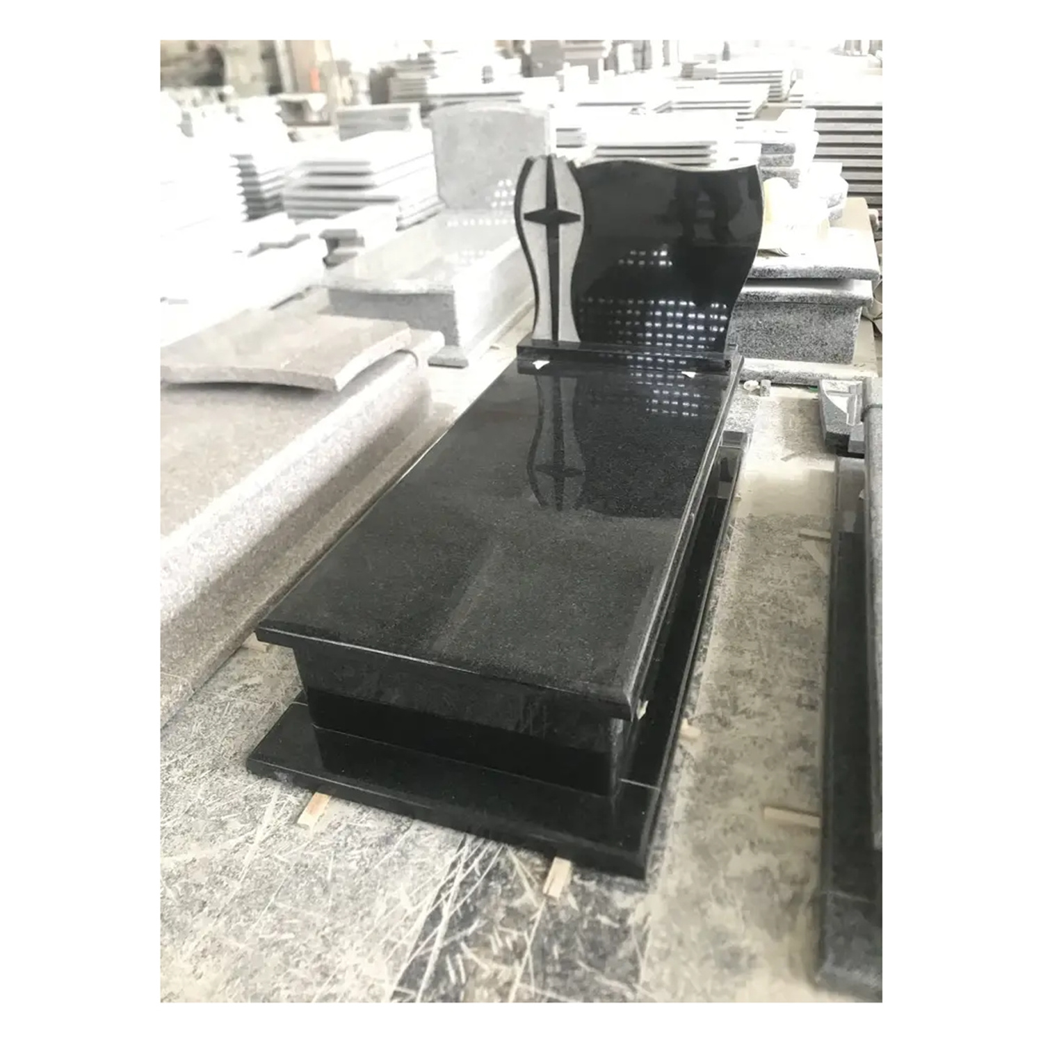 Black Granite Headstone Customized Cross Craving Monuments Absolute Black Granite European Tombstone