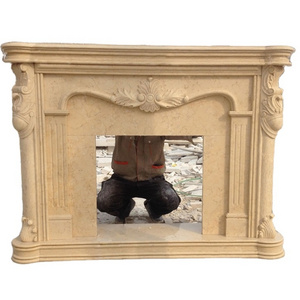 Factory Directly Hand Caving Natural Beige Marble Surround Stone Fireplace