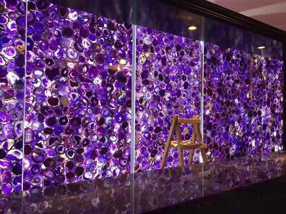 Backlit Purple Agate Slab  Semi-Precious Stones Table and Countertop For Decoration