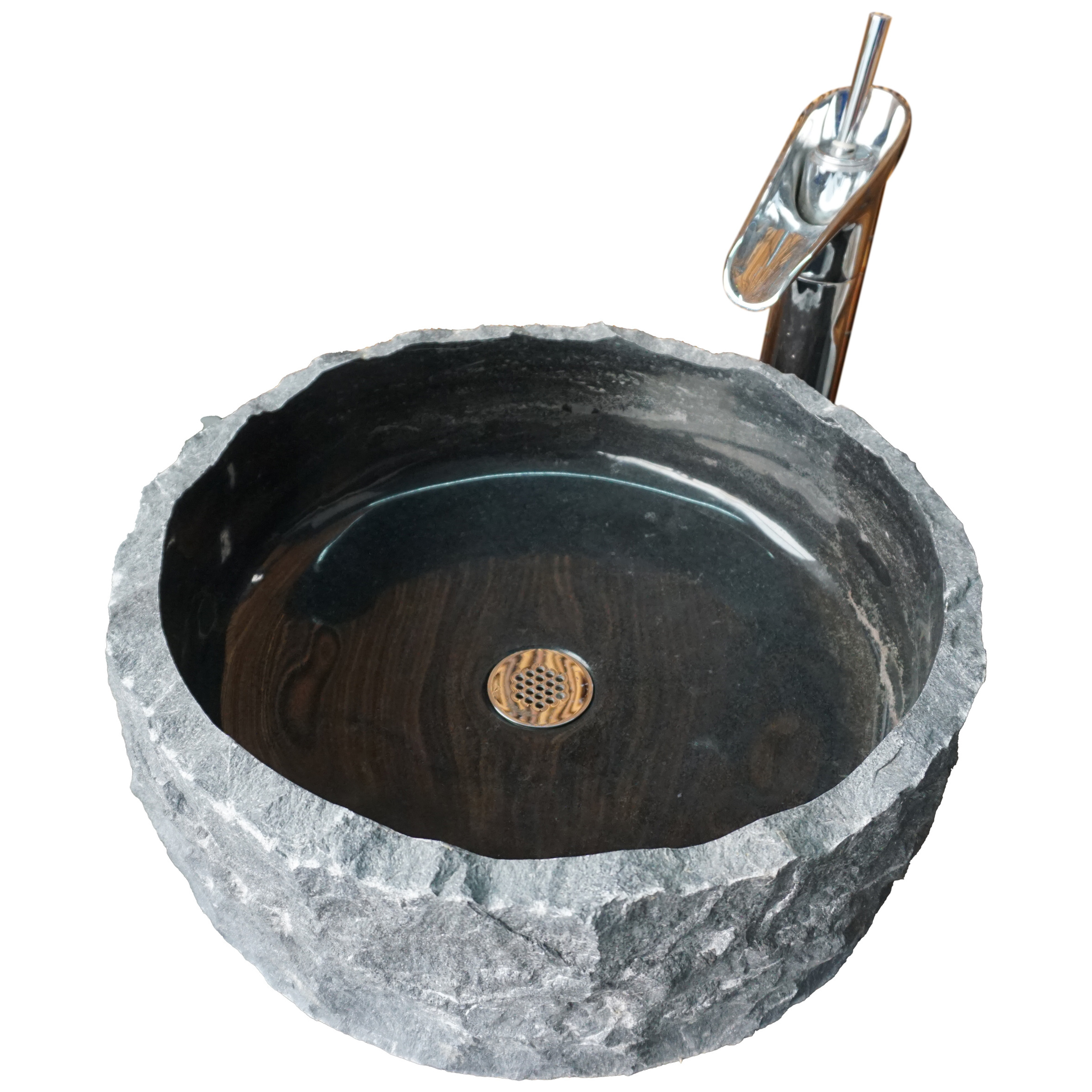 Bush Hammered Split  Cylinder Absolutely Black Marble Kitchen Bathroom Outside Farm Yard Vanity Decorative Basin Washing Sink