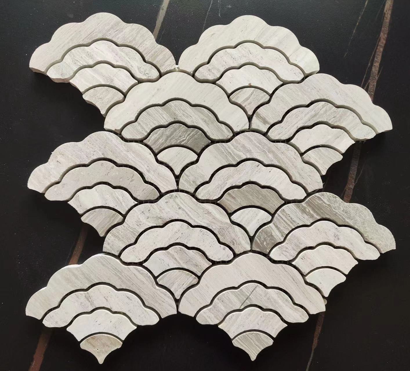 New Design Hotel Kitchen Bathroom Natural White Wooden Marble Fan Shaped Mosaic tiles for Indoor Decoration