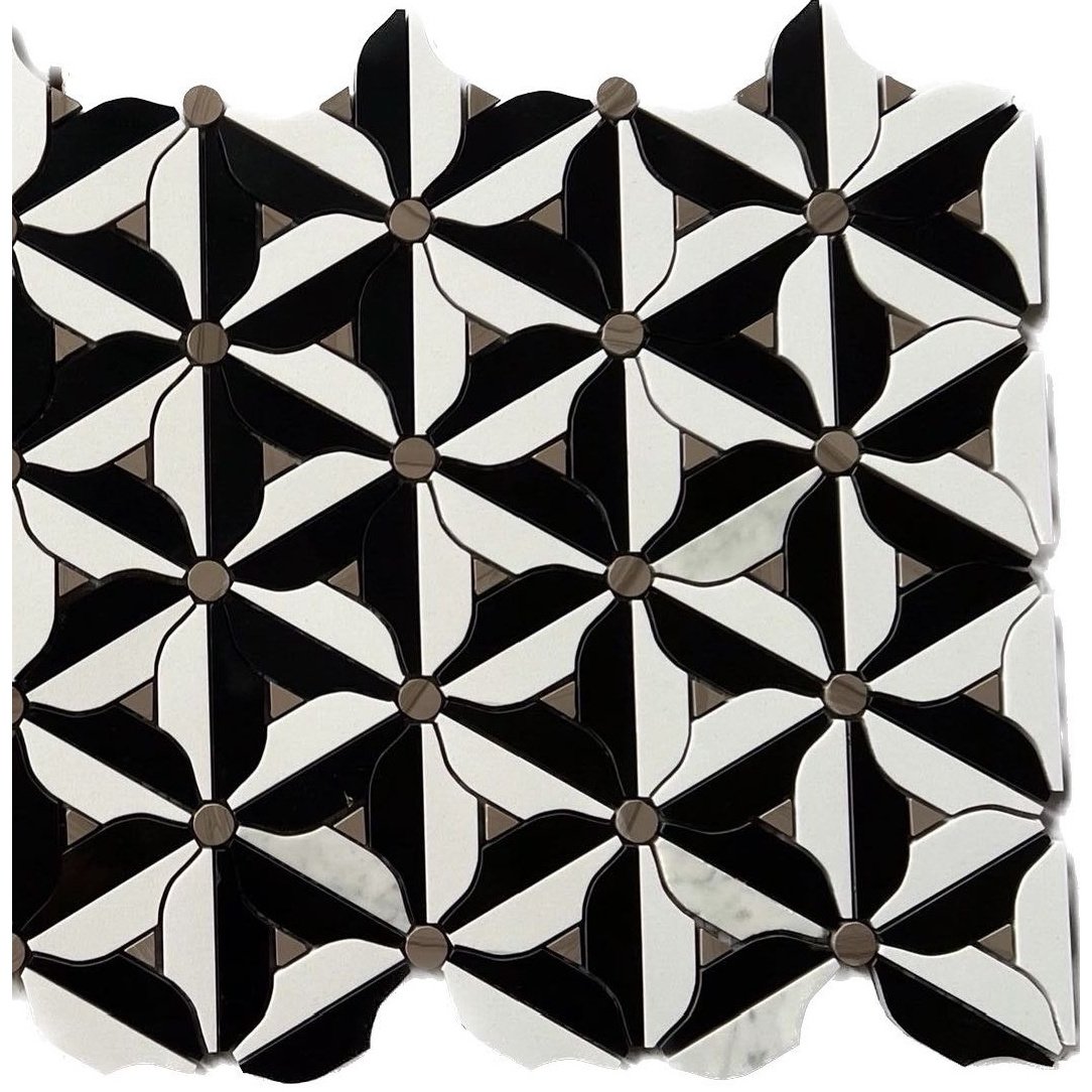 High-end Fashion Wall Decoration Marble Daisy Waterjet Medallion Backsplash Black And White Mosaic Tile Flower Shape Mosaic