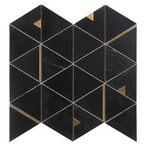 Luxury hotel black gold triangle stone kitchen bathroom wall mosaic tile backsplash with copper metal marble mosaic tile