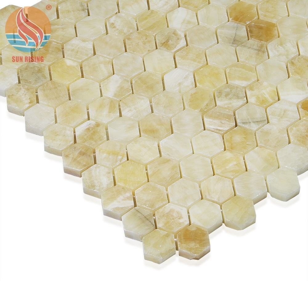 Fast Delivery Bathroom Flooring Tiles Honey Onyx  24X24 Tile Hexagon Marble 3D Mosaic Tiles Stone