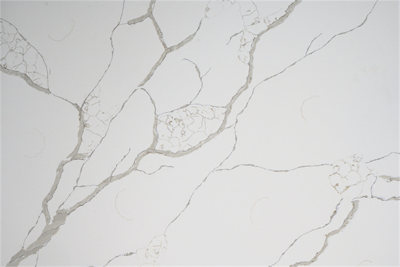 Sun Rising Artificial Calacatta Laza Slab Pattern Quartz Stone Gold Veins