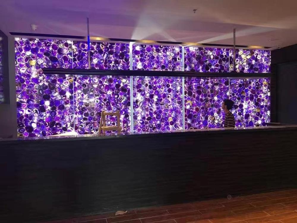 Backlit Purple Agate Slab  Semi-Precious Stones Table and Countertop For Decoration