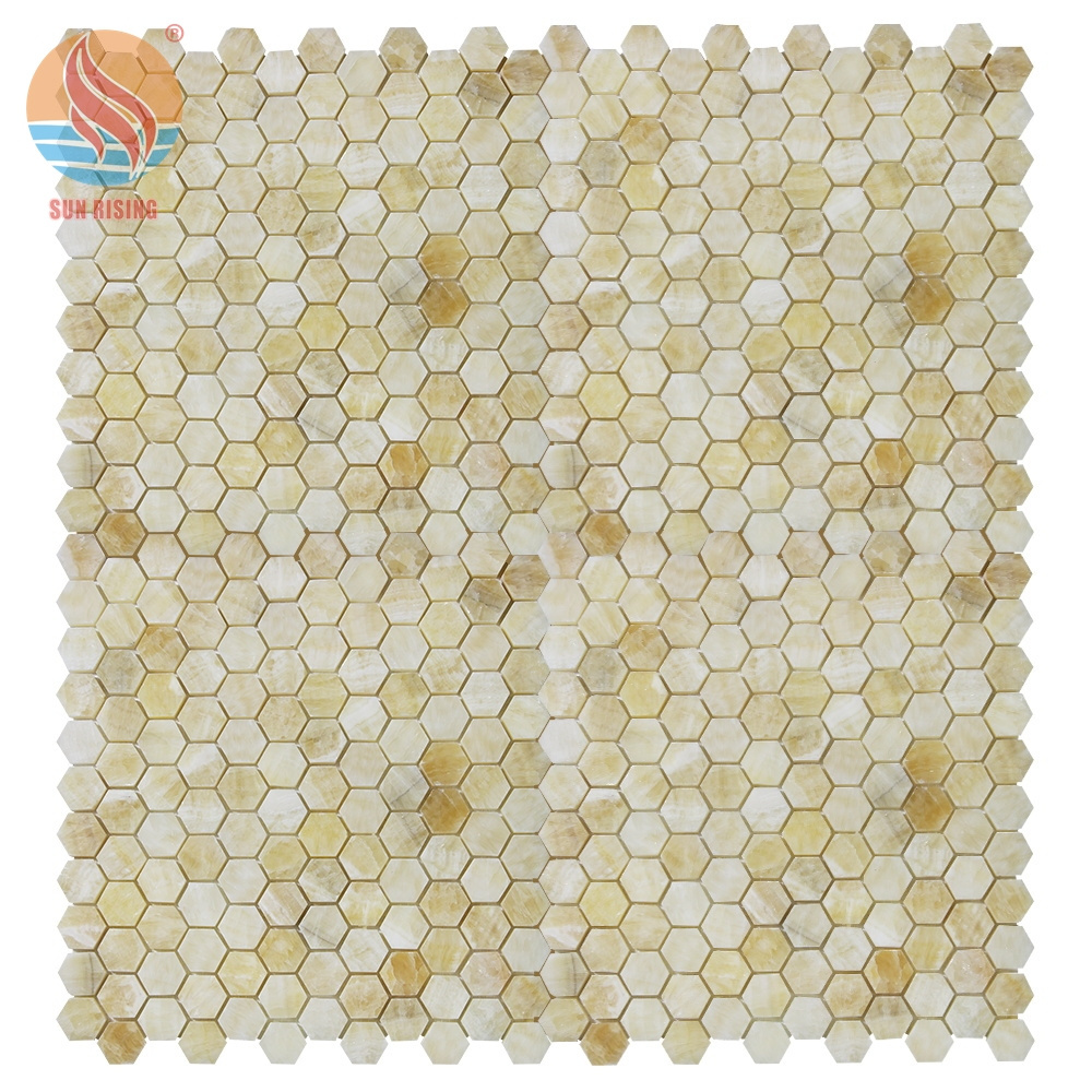 Fast Delivery Bathroom Flooring Tiles Honey Onyx  24X24 Tile Hexagon Marble 3D Mosaic Tiles Stone