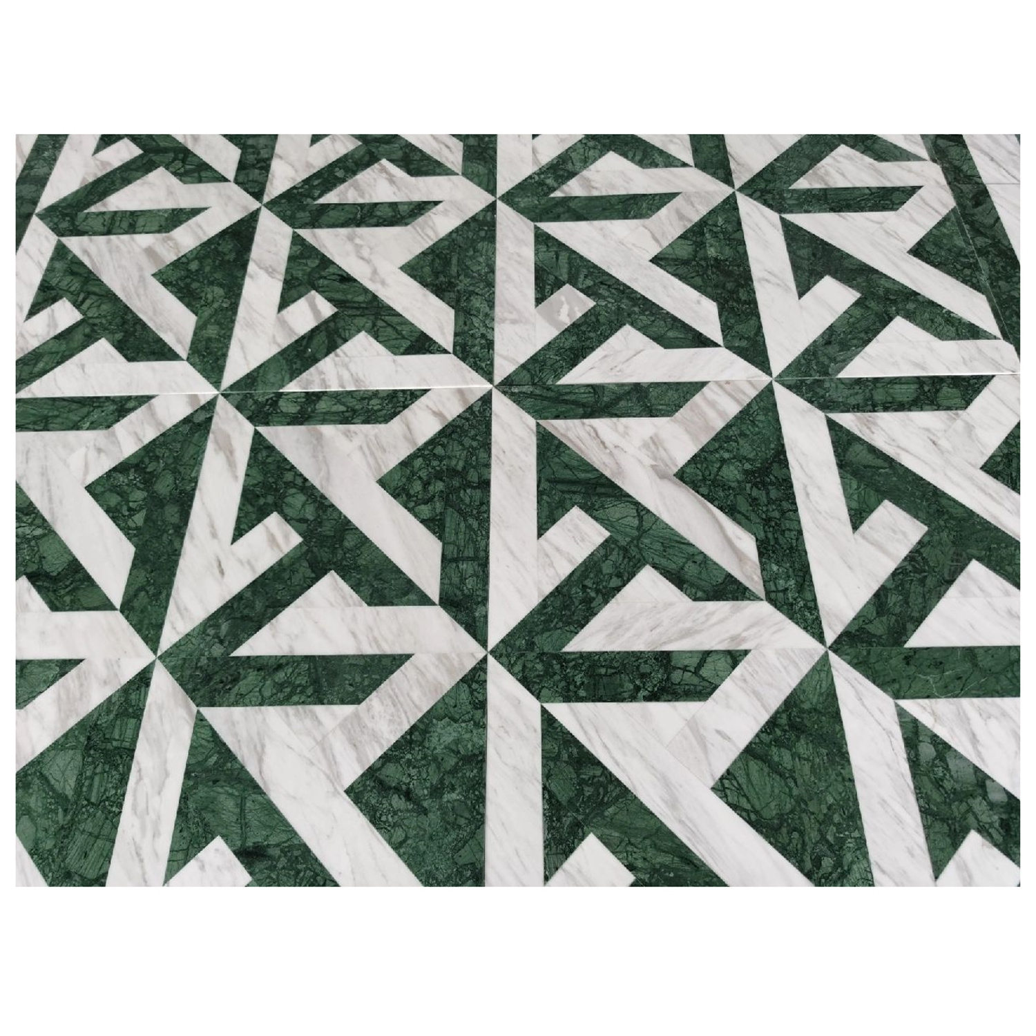 New Luxury Hotel Lobby Flooring Wall Decoration Rice-shaped Mosaic Dark Green and Volakas White Marble Pattern Mosaic Tiles