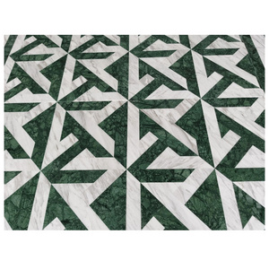 New Luxury Hotel Lobby Flooring Wall Decoration Rice-shaped Mosaic Dark Green and Volakas White Marble Pattern Mosaic Tiles