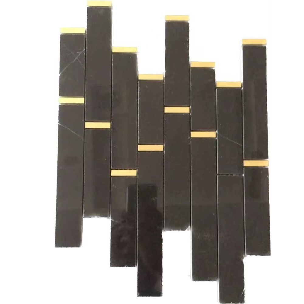 Luxury hotel black gold triangle stone kitchen bathroom wall mosaic tile backsplash with copper metal marble mosaic tile