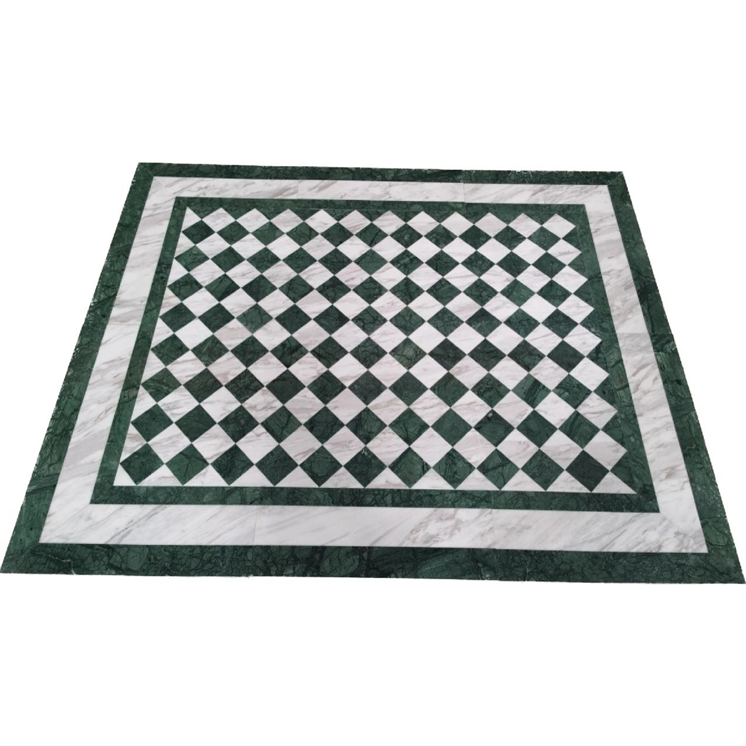 Luxury Villa Floor Medallion Design  Green Marble White Volakas Diamond Mosaic Pattern Marble Waterjet Mosaic Tile