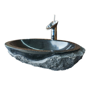 Natural Whole Cut Split Bush Hammered Black Granite Farm Yard Style Basin Top Out Side Hands Washing Basin Above-Mount Sink