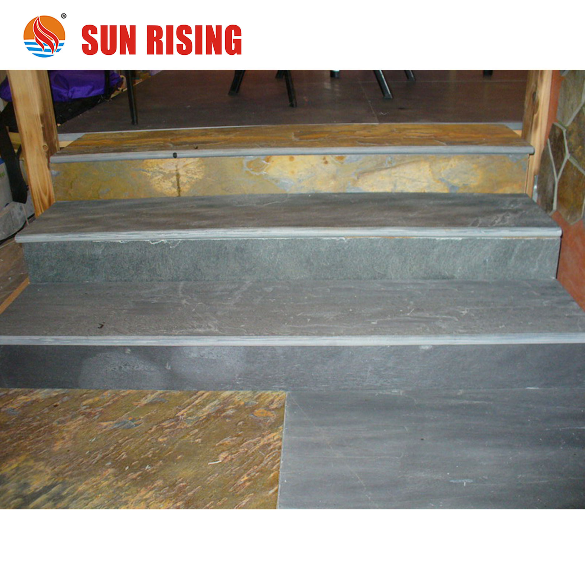 Old Quarry Black Slate  Honed Surface Bullnose Edge Outdoor Steps For Decoration