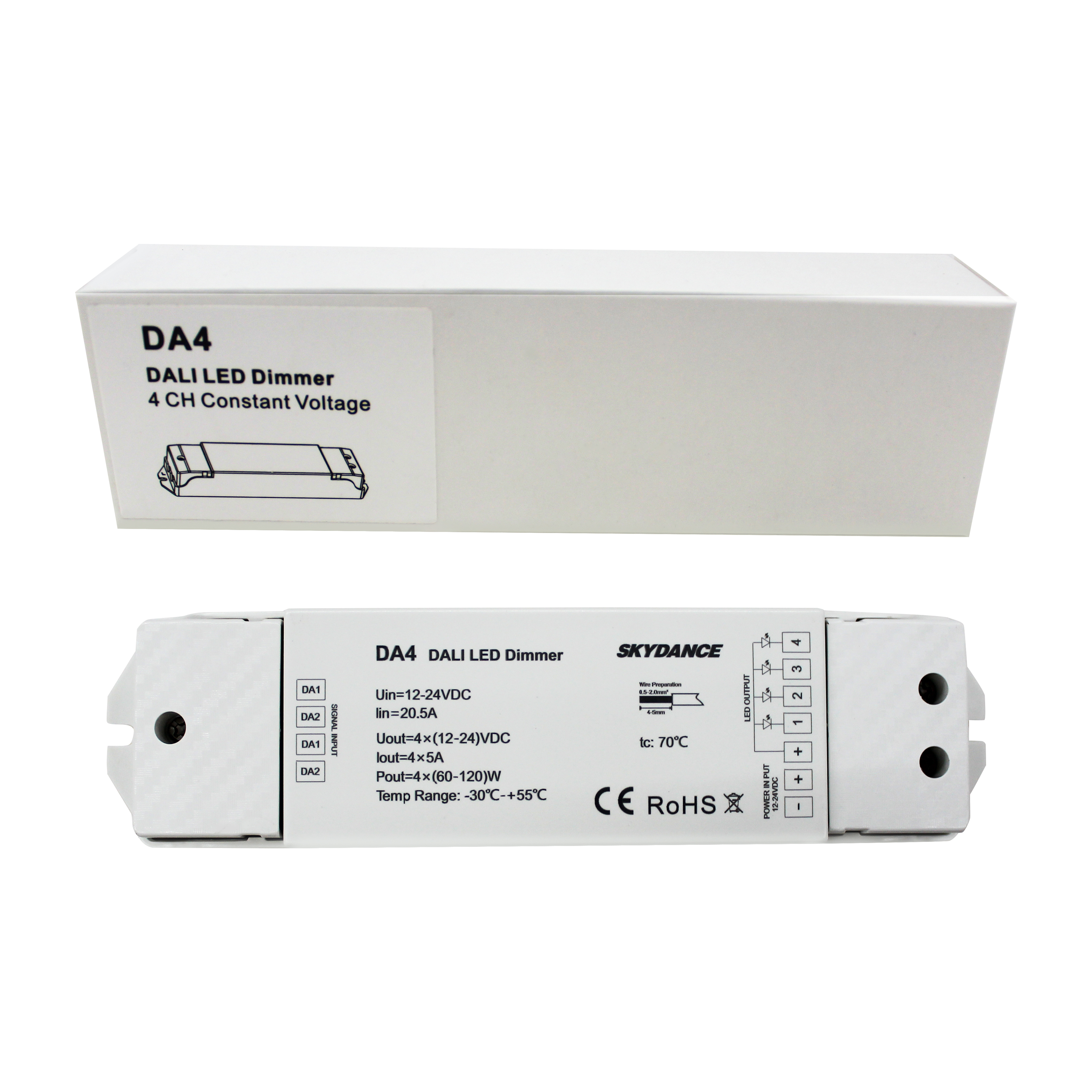 DA4 DC12-24V 20A 4 channel DALI LED Dimmer Controller With Push-dim Switch for RGB RGBW led strip light