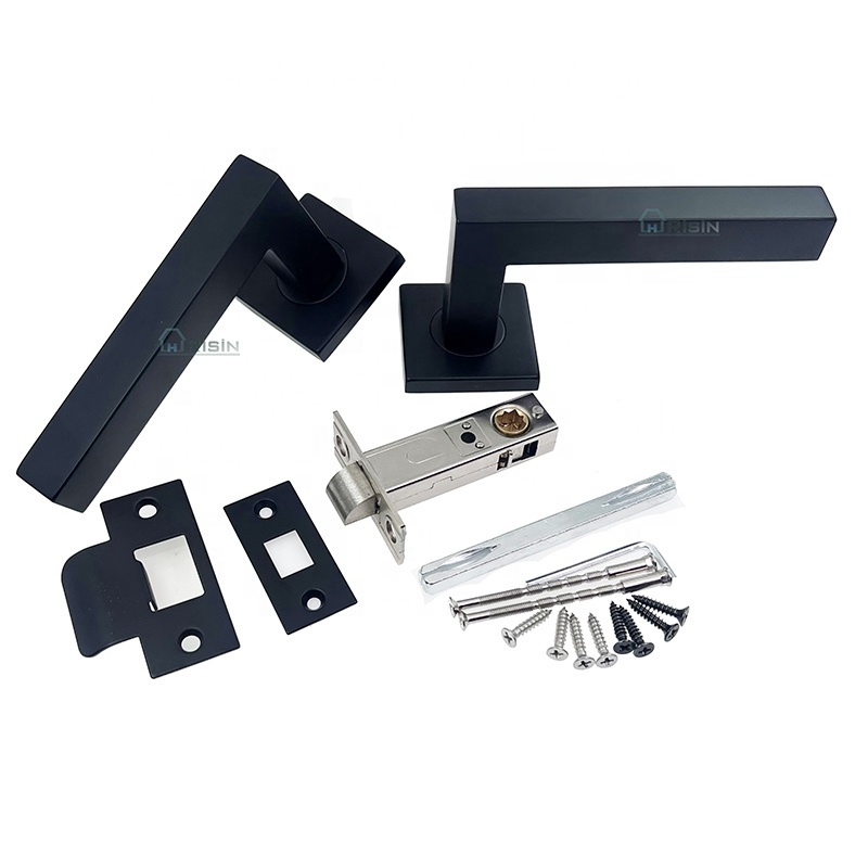 Matt Black Square Tube Lever Door Handle passage latch lock set