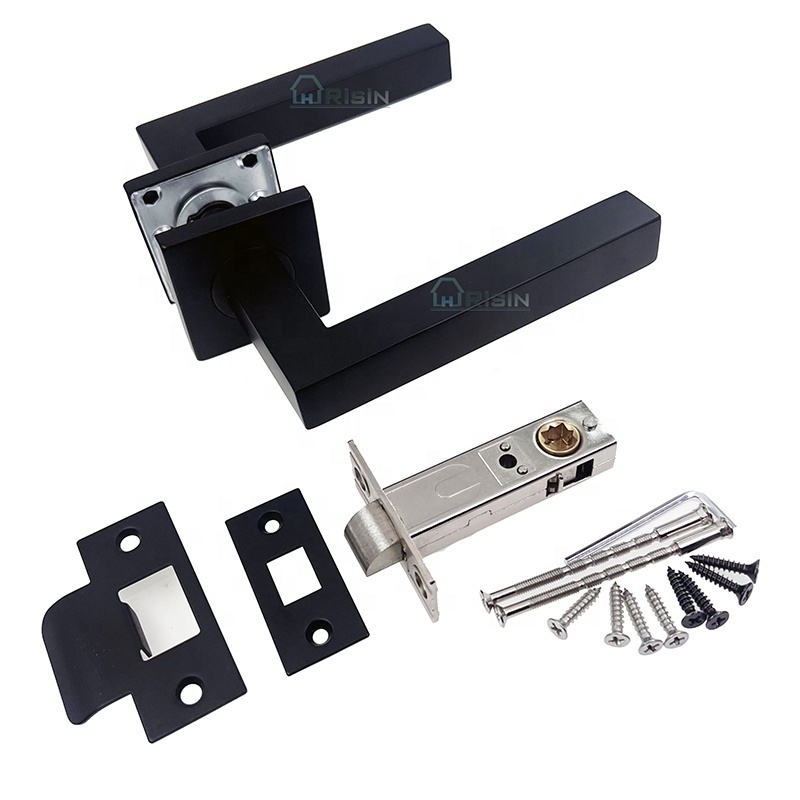 Matt Black Square Tube Lever Door Handle passage latch lock set