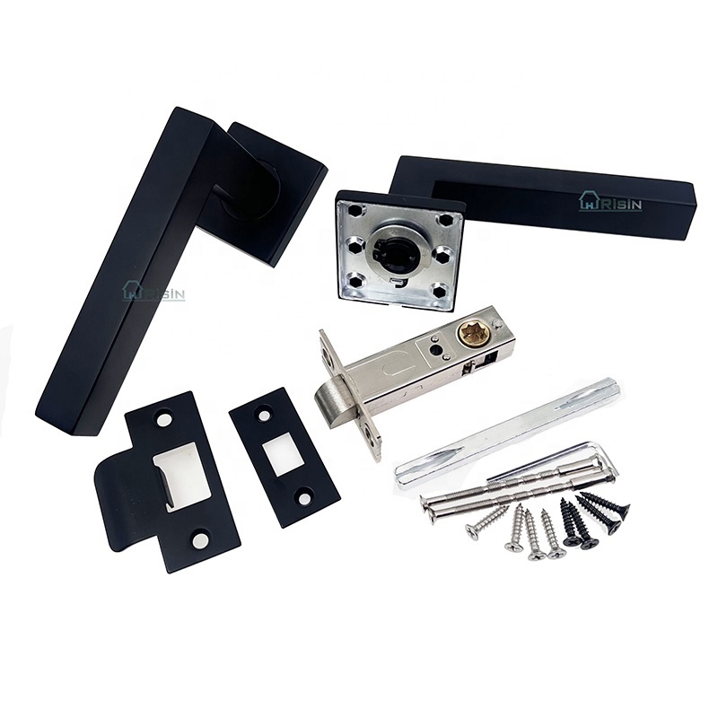 Matt Black Square Tube Lever Door Handle passage latch lock set