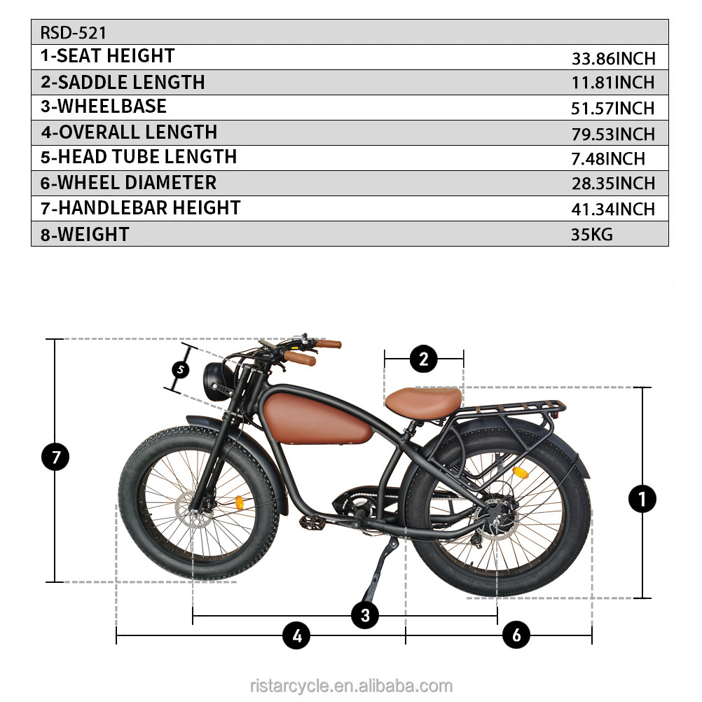 Ristar Customization Cafe Racer Electric Bike Usa Warehouse 20 Inch Ebike 48V 250W Vintage Electric Fat Tire Bike 1000W 1500W