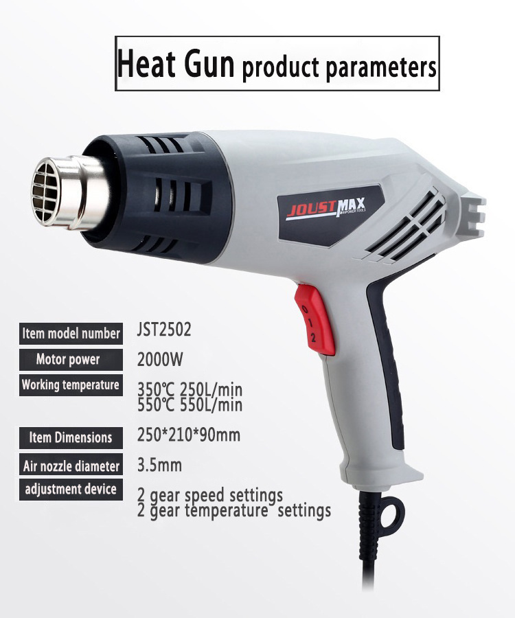 220V Heat Gun 2000W 2 gear temperatures settings Multifunction Electric Hot Air Gun with Nozzle Attachments Power Tool