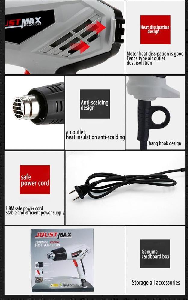 220V Heat Gun 2000W 2 gear temperatures settings Multifunction Electric Hot Air Gun with Nozzle Attachments Power Tool