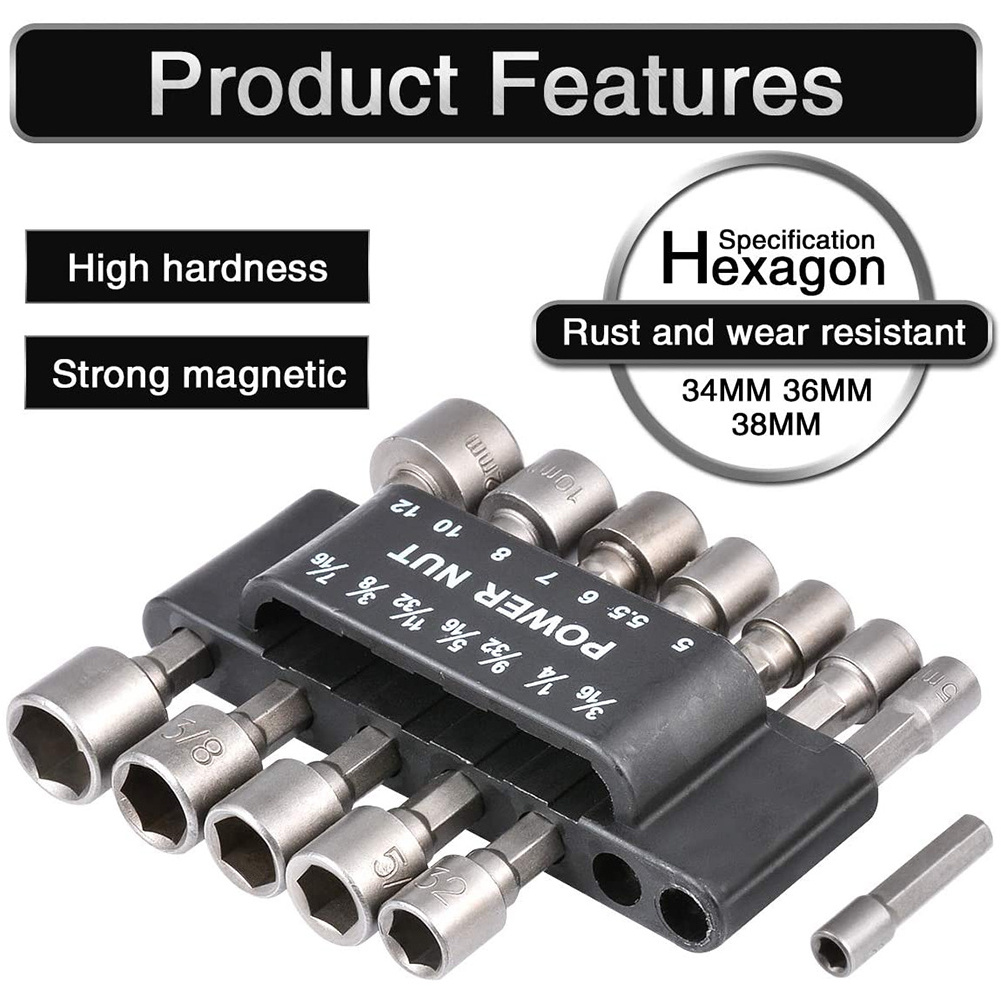 14pcs 5 To 13mm Hexagonal Shank Hex Nut Socket 1/4" Screw Metric Driver Tool Set Adapter Drill Bit