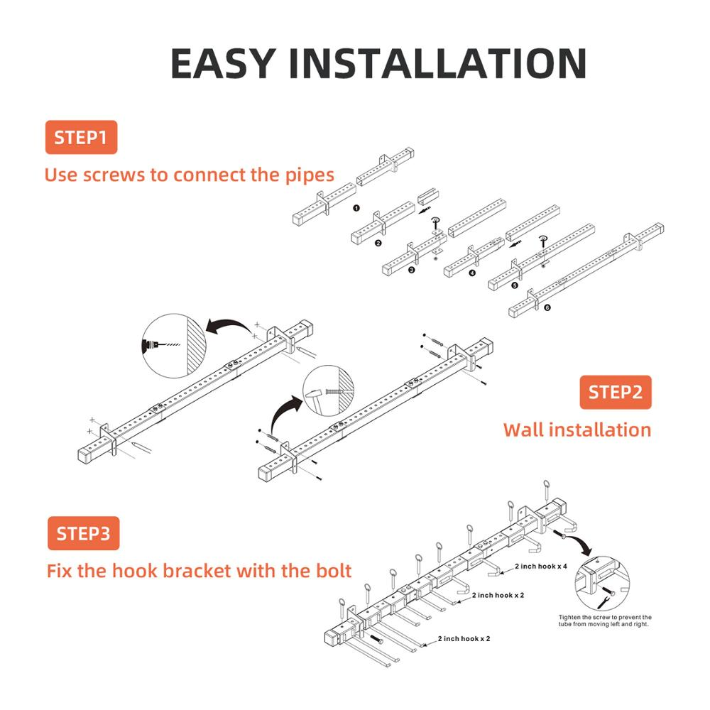 OEM folding Adjustable Wall mount Holders for Tools, Garage Organizer, Garden Tool Storage Rack Wall metal hanger