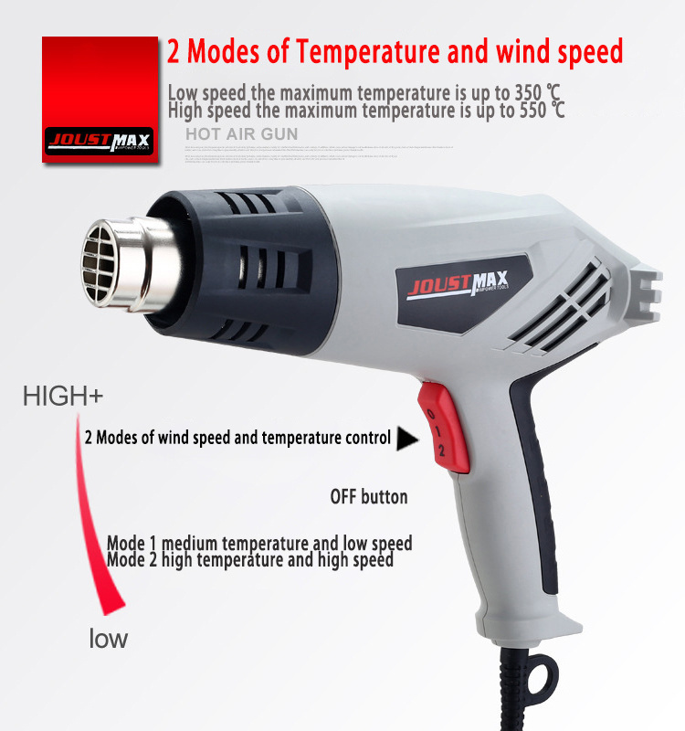 220V Heat Gun 2000W 2 gear temperatures settings Multifunction Electric Hot Air Gun with Nozzle Attachments Power Tool