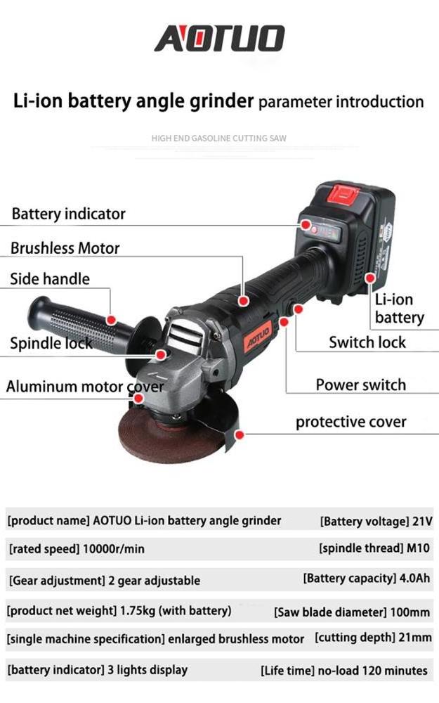 21V Cordless Angle Grinder 4000mAh Lithium-Ion Grinding Machine Cutting Electric Angle Grinder Grinding Polisher