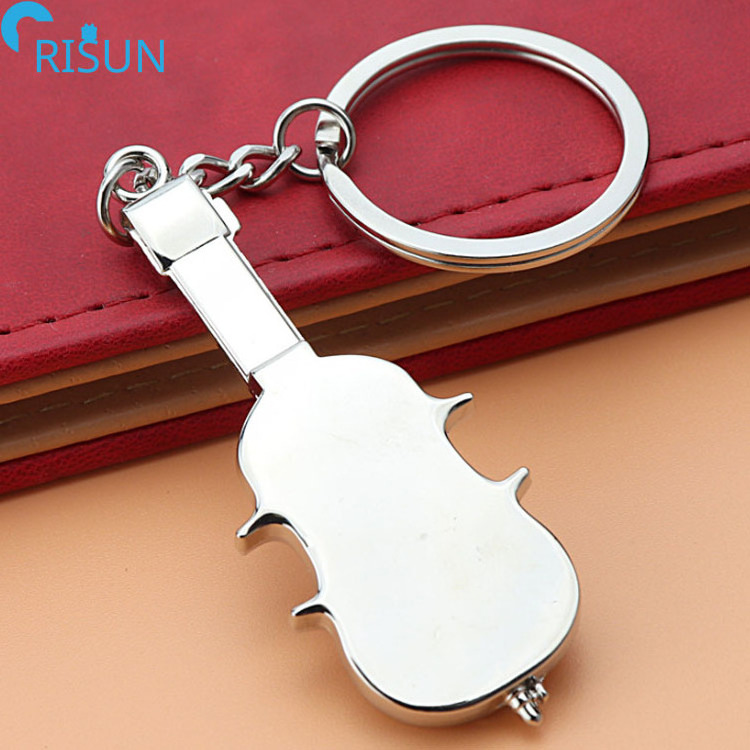 Manufacturer Personalized 3D Metal Silver Nickel Violin Music Instrument Keyrings Keychains Custom Violin Keychain