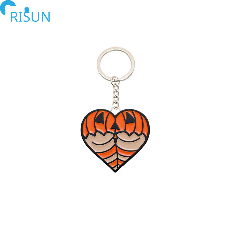 Wholesale Halloween Cartoon Spider Monster Heart Keychain Custom Logo Love Flame Sea Waves Keychains Skeleton Keyring