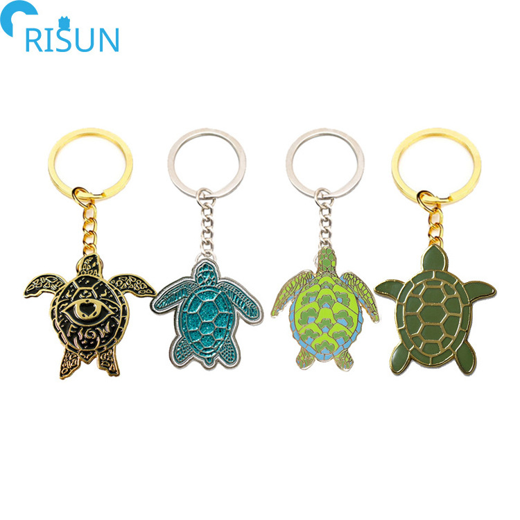 Wholesale Animal Tortoise Shape Enamel Keyring Surf Sea Turtle Key Chain Custom logo Metal 3D Turtle Keychain Souvenir llavero