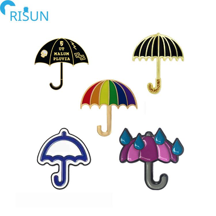 Wholesale Factory Cheap Umbrella Soft Enamel Pin Badge Custom Logo Umbrella Red White Rainbow Enamel Lapel Pins Brooches Gift