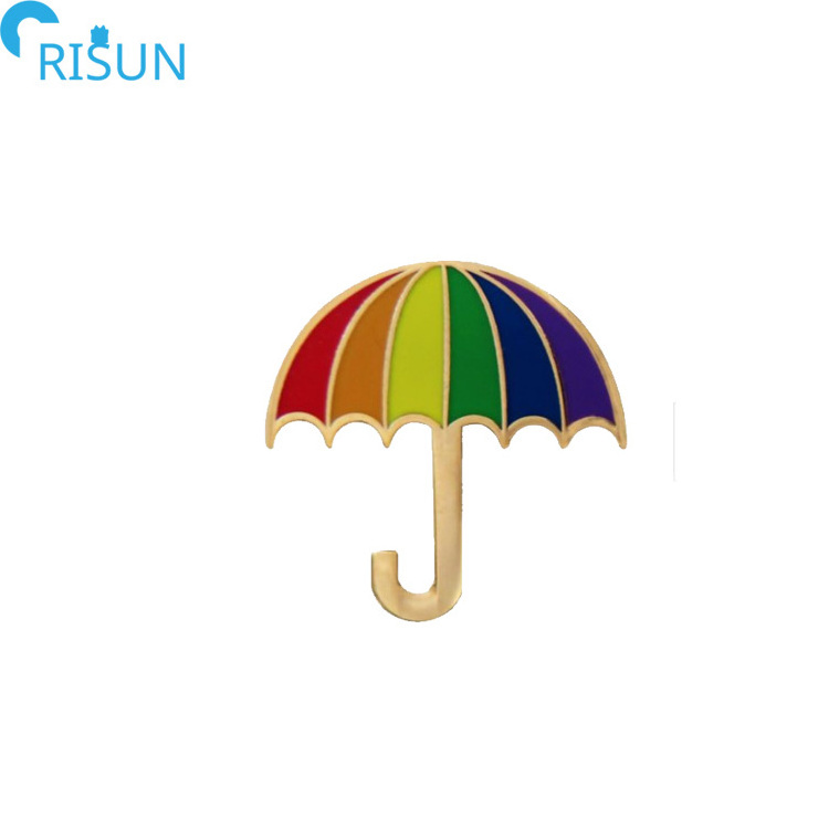 Wholesale Factory Cheap Umbrella Soft Enamel Pin Badge Custom Logo Umbrella Red White Rainbow Enamel Lapel Pins Brooches Gift