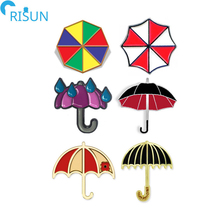 Manufacturer Customized Soft Enamel Hard Enamel Cute Umbrella Lapel Pins Badges Brooches Custom Umbrella Enamel Pin