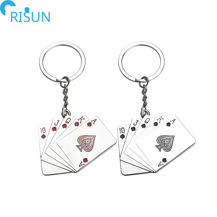 Wholesale Ace of Spades Playing Cards Keychain Custom Logo King Queen Couple Lover Keychains Bicycle Keyring Gift