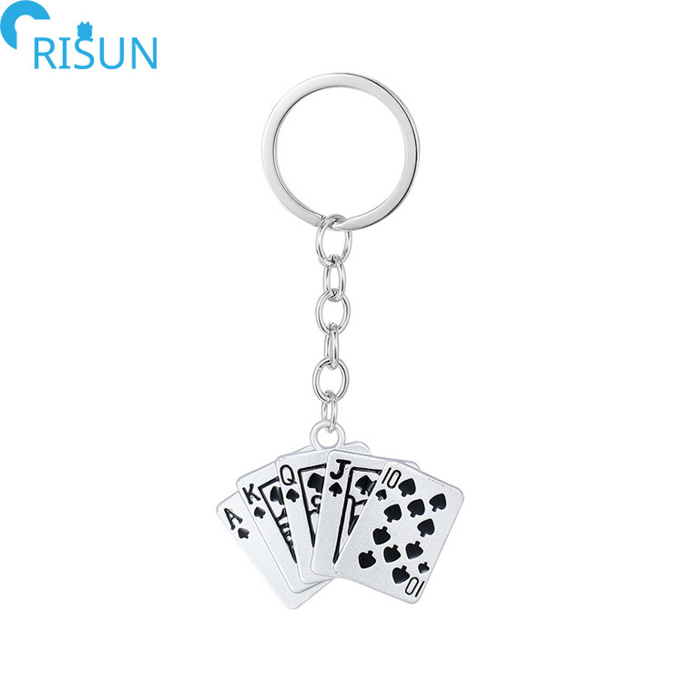 Wholesale Ace of Spades Playing Cards Keychain Custom Logo King Queen Couple Lover Keychains Bicycle Keyring Gift