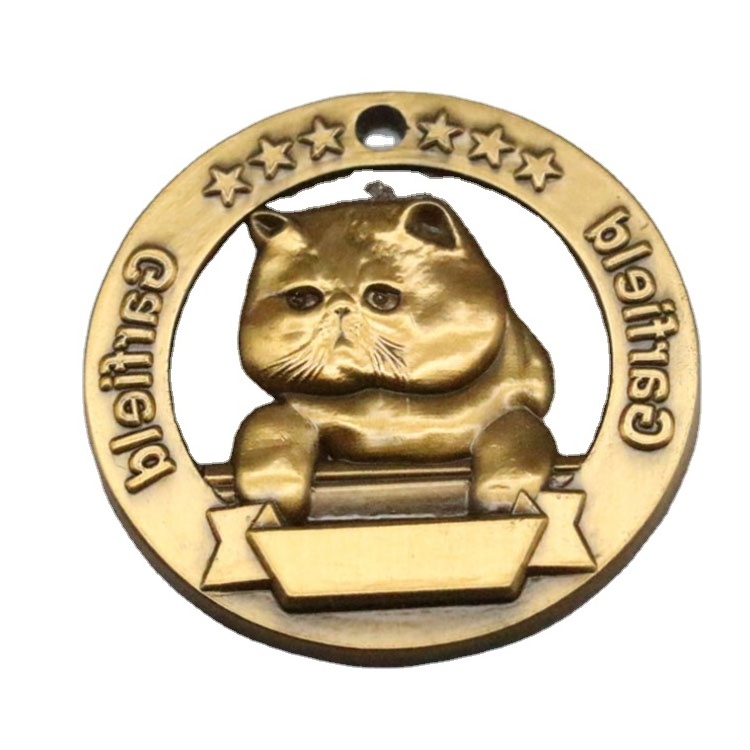 Manufacture Customized Cute Antique Brass Pet Cat Puppy Patrol Dog Tag Medals With Ribbon Hanger 3D Custom Dog medal