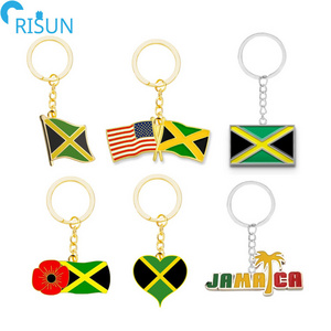 Customized Quality Soft Hard Enamel Heart Love Jamaican Poppy Cross Flag Keychains Keyrings Pendant Custom Jamaica Keychain