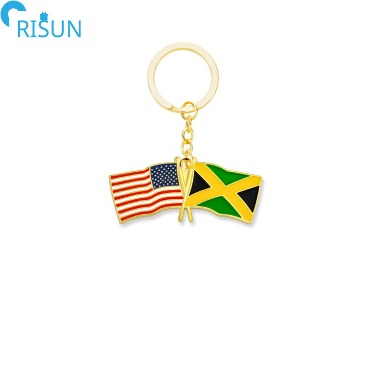 Customized Quality Soft Hard Enamel Heart Love Jamaican Poppy Cross Flag Keychains Keyrings Pendant Custom Jamaica Keychain