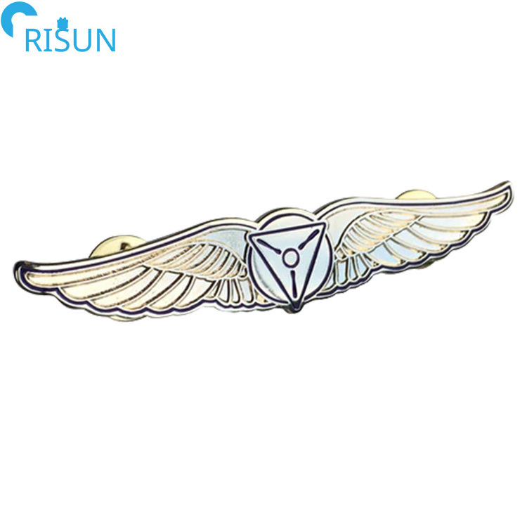 Customized 3D Enamel Pilot Aviation Angel Wing Shaped Lapel Pins Badges Brooches Custom Wing Shaped Enamel Pin