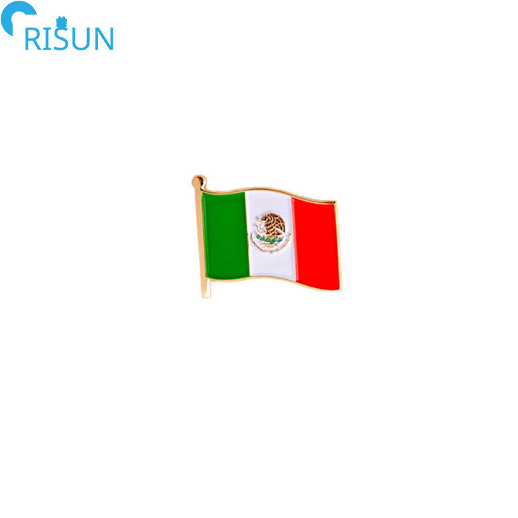 Customized Enamel Mexican Pan Double Cross Flag Enameled Metallic Pins Lapel Pins Badges Brooches Custom Mexican Enamel Pin