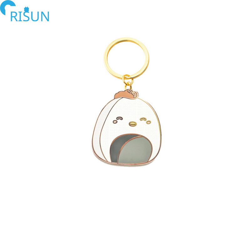 Wholesale Riceball Enamel Keychain  Custom Logo Kawaii Food Keychains Sushi Rice Ball Pin Keyring Key With Glitter