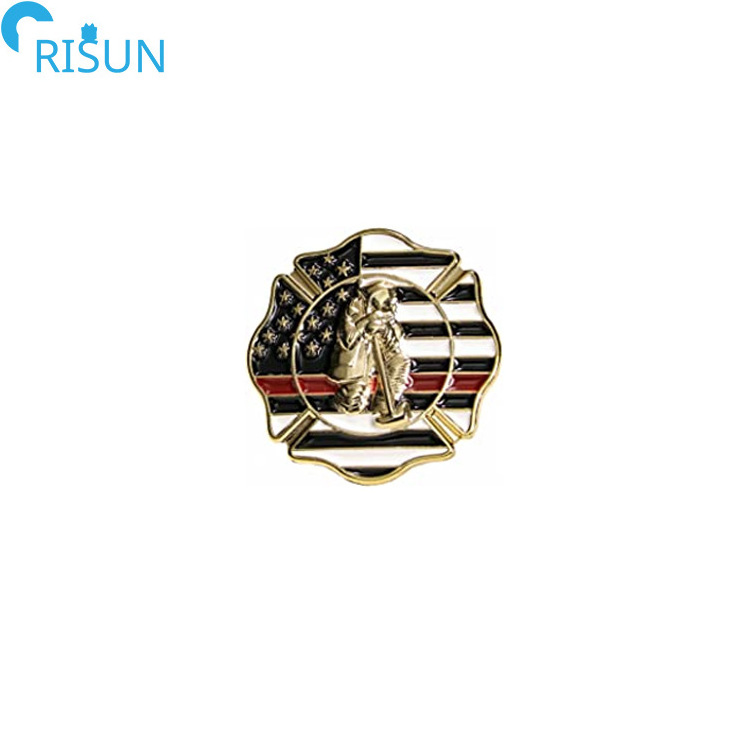 Manufacturer 3D Enamel Fire Dept Department Firefighter Fireman Award Lapel Pins Badges Brooches Custom Fireman Enamel Pin