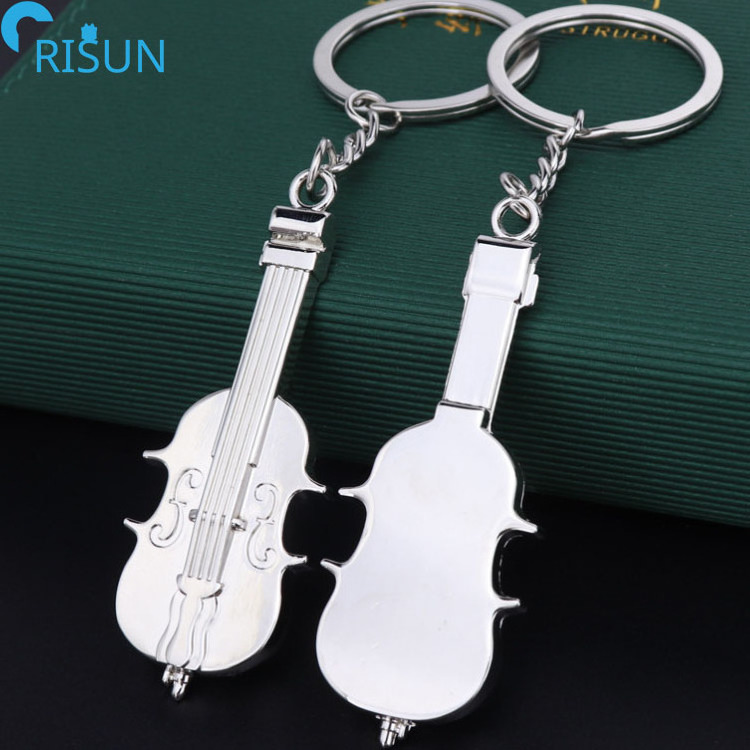 Manufacturer Personalized 3D Metal Silver Nickel Violin Music Instrument Keyrings Keychains Custom Violin Keychain