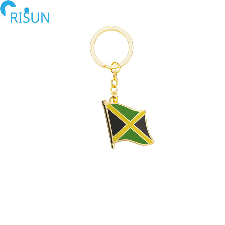 Customized Quality Soft Hard Enamel Heart Love Jamaican Poppy Cross Flag Keychains Keyrings Pendant Custom Jamaica Keychain